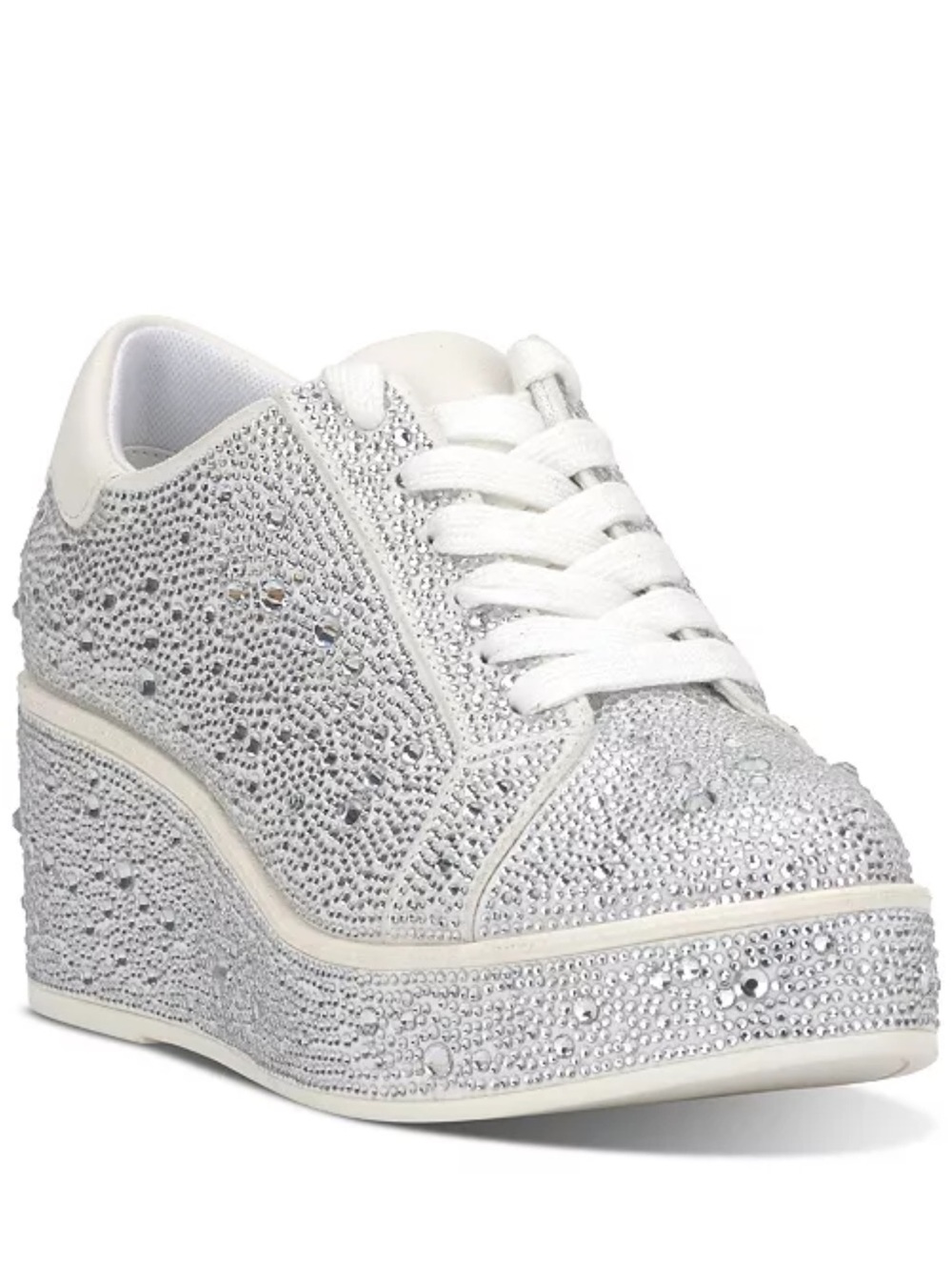 Womens Silver Crystal Embellished Lace-Up Sneakers